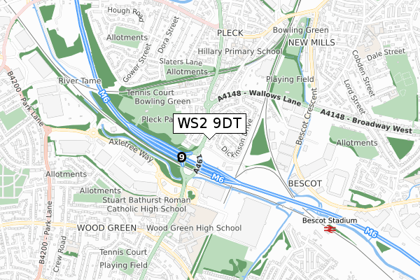 WS2 9DT map - small scale - OS Open Zoomstack (Ordnance Survey)