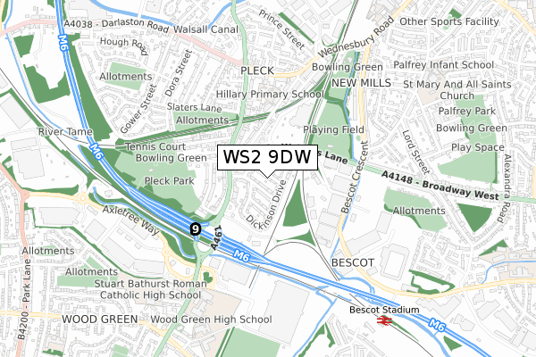 WS2 9DW map - small scale - OS Open Zoomstack (Ordnance Survey)