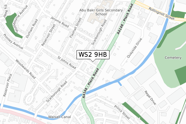 WS2 9HB map - large scale - OS Open Zoomstack (Ordnance Survey)