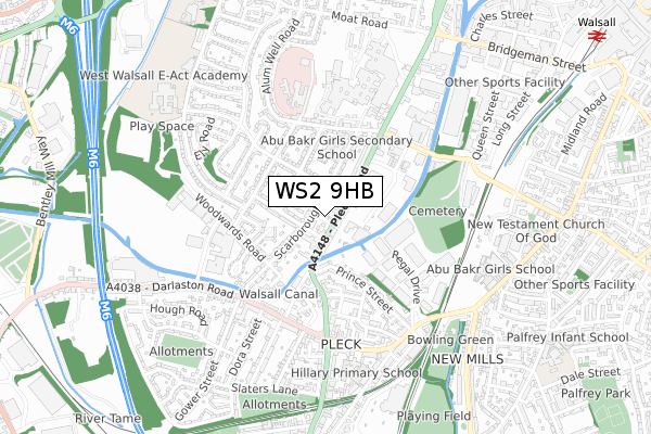 WS2 9HB map - small scale - OS Open Zoomstack (Ordnance Survey)