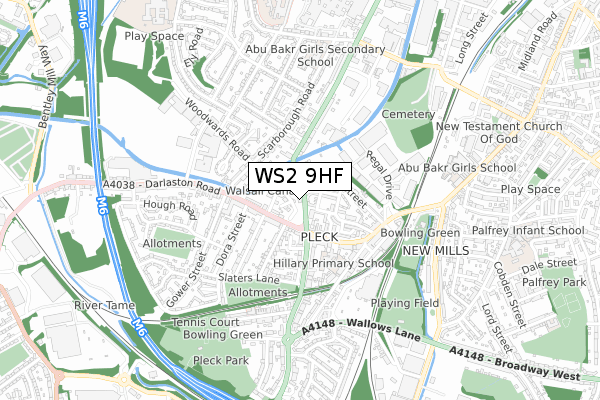 WS2 9HF map - small scale - OS Open Zoomstack (Ordnance Survey)
