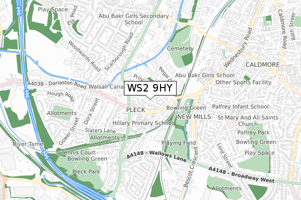 WS2 9HY map - small scale - OS Open Zoomstack (Ordnance Survey)