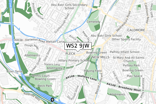 WS2 9JW map - small scale - OS Open Zoomstack (Ordnance Survey)