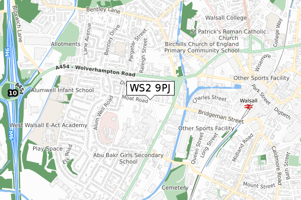 WS2 9PJ map - small scale - OS Open Zoomstack (Ordnance Survey)