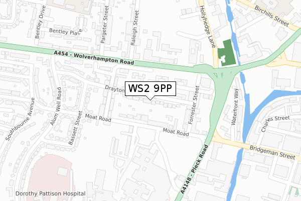WS2 9PP map - large scale - OS Open Zoomstack (Ordnance Survey)