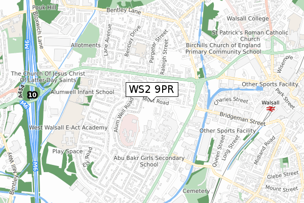 WS2 9PR map - small scale - OS Open Zoomstack (Ordnance Survey)