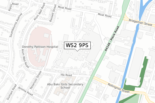 WS2 9PS map - large scale - OS Open Zoomstack (Ordnance Survey)