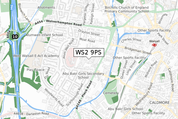 WS2 9PS map - small scale - OS Open Zoomstack (Ordnance Survey)
