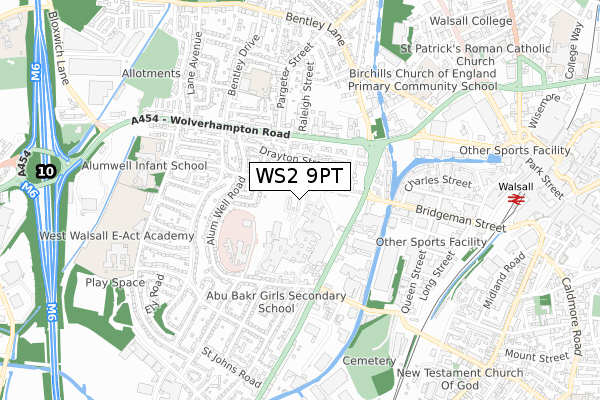 WS2 9PT map - small scale - OS Open Zoomstack (Ordnance Survey)