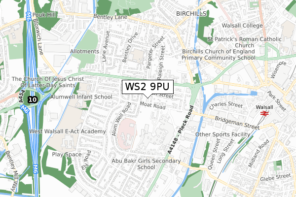 WS2 9PU map - small scale - OS Open Zoomstack (Ordnance Survey)
