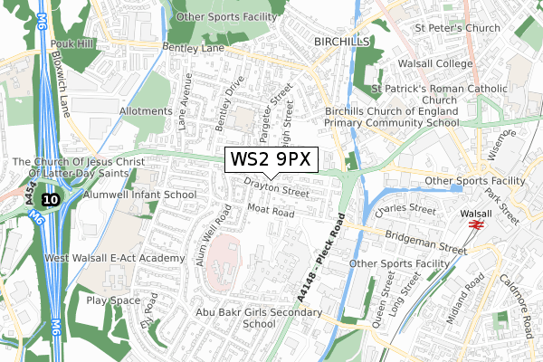 WS2 9PX map - small scale - OS Open Zoomstack (Ordnance Survey)