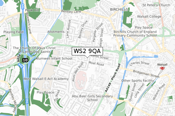 WS2 9QA map - small scale - OS Open Zoomstack (Ordnance Survey)