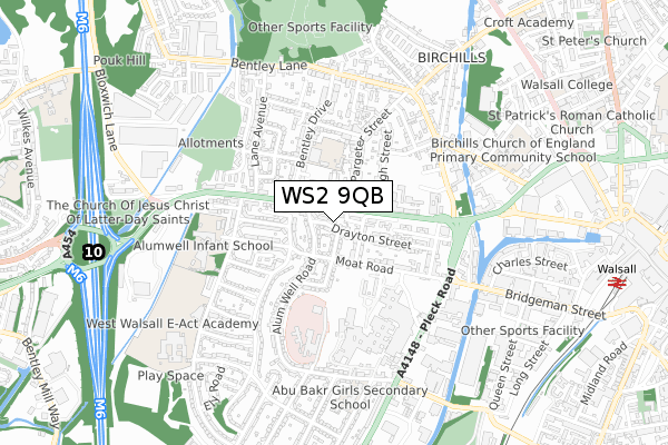 WS2 9QB map - small scale - OS Open Zoomstack (Ordnance Survey)