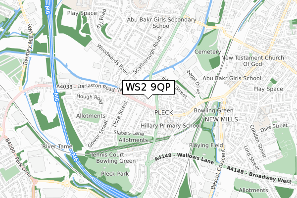 WS2 9QP map - small scale - OS Open Zoomstack (Ordnance Survey)