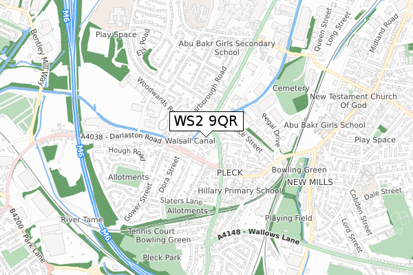 WS2 9QR map - small scale - OS Open Zoomstack (Ordnance Survey)