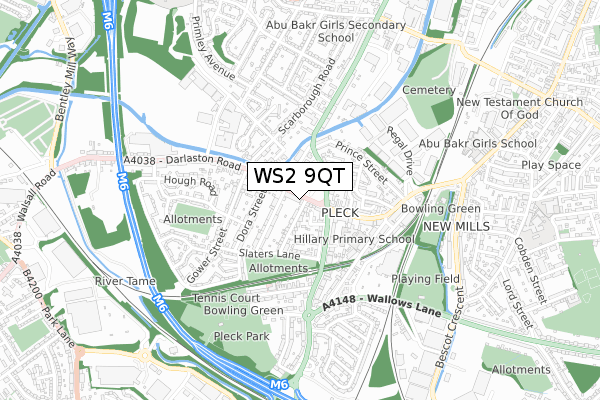 WS2 9QT map - small scale - OS Open Zoomstack (Ordnance Survey)