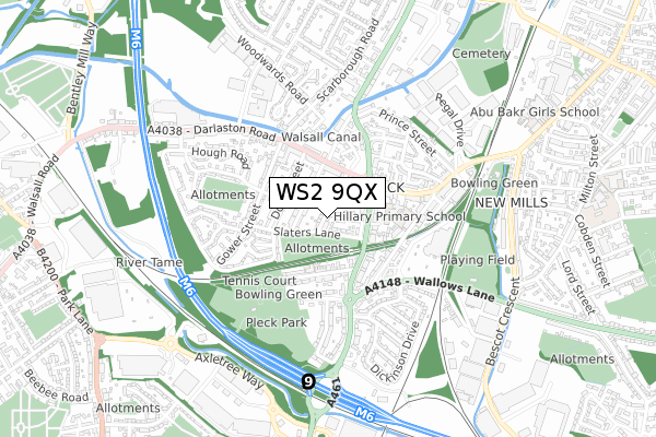 WS2 9QX map - small scale - OS Open Zoomstack (Ordnance Survey)