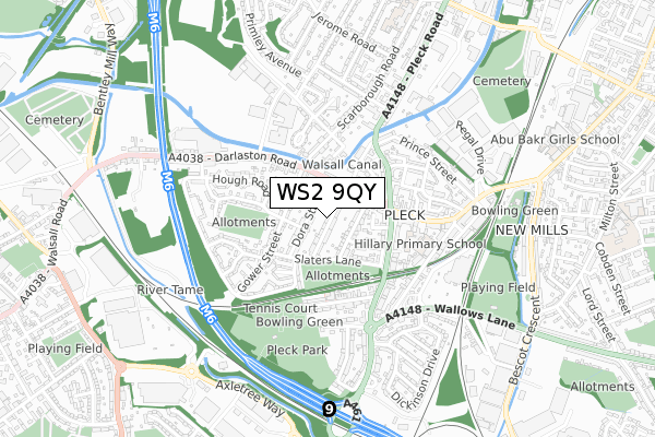 WS2 9QY map - small scale - OS Open Zoomstack (Ordnance Survey)