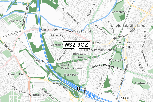 WS2 9QZ map - small scale - OS Open Zoomstack (Ordnance Survey)