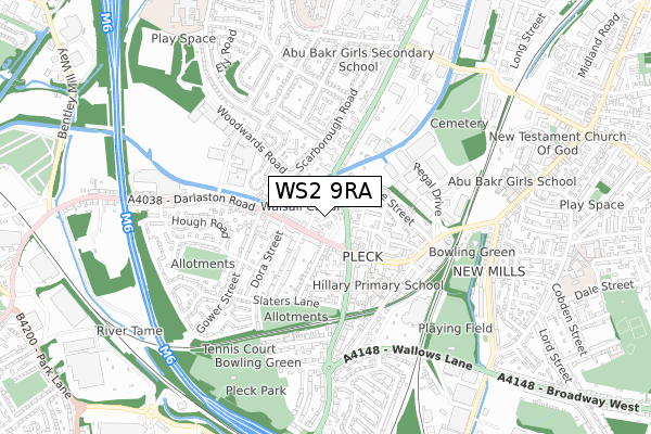 WS2 9RA map - small scale - OS Open Zoomstack (Ordnance Survey)