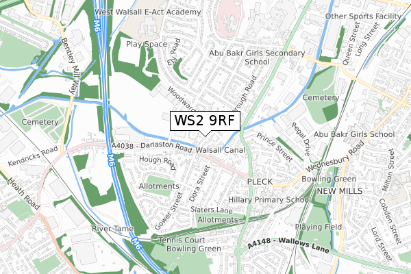 WS2 9RF map - small scale - OS Open Zoomstack (Ordnance Survey)