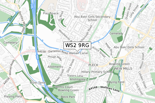 WS2 9RG map - small scale - OS Open Zoomstack (Ordnance Survey)
