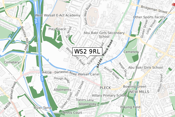 WS2 9RL map - small scale - OS Open Zoomstack (Ordnance Survey)