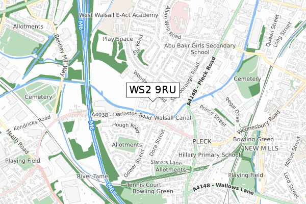 WS2 9RU map - small scale - OS Open Zoomstack (Ordnance Survey)