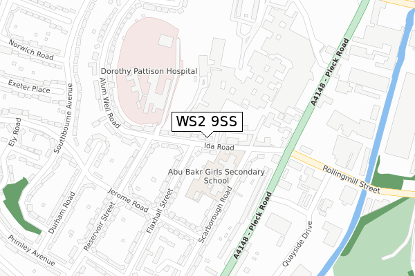 WS2 9SS map - large scale - OS Open Zoomstack (Ordnance Survey)