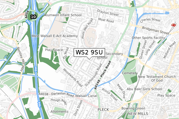 WS2 9SU map - small scale - OS Open Zoomstack (Ordnance Survey)