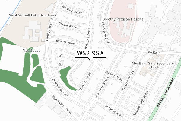 WS2 9SX map - large scale - OS Open Zoomstack (Ordnance Survey)