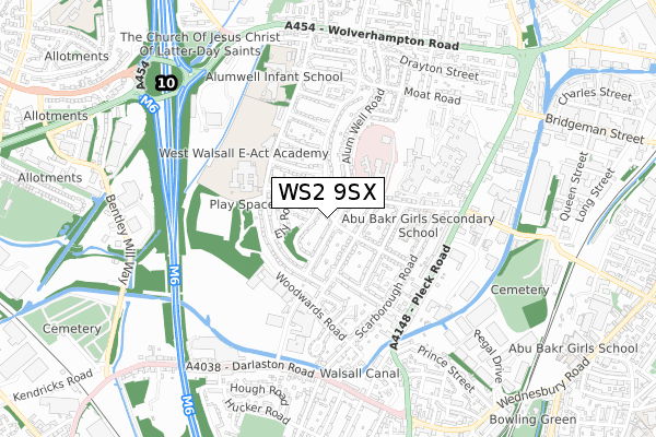 WS2 9SX map - small scale - OS Open Zoomstack (Ordnance Survey)