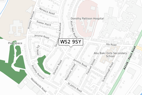 WS2 9SY map - large scale - OS Open Zoomstack (Ordnance Survey)