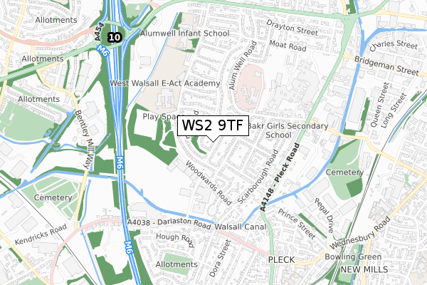 WS2 9TF map - small scale - OS Open Zoomstack (Ordnance Survey)