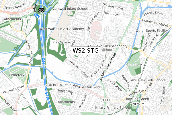 WS2 9TG map - small scale - OS Open Zoomstack (Ordnance Survey)