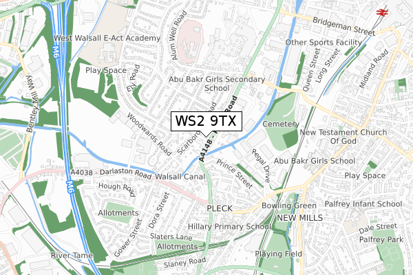 WS2 9TX map - small scale - OS Open Zoomstack (Ordnance Survey)