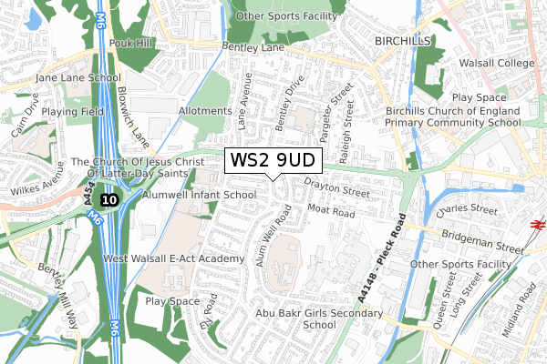 WS2 9UD map - small scale - OS Open Zoomstack (Ordnance Survey)