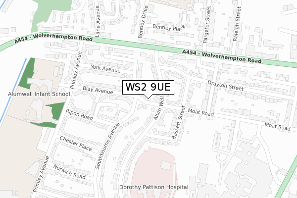 WS2 9UE map - large scale - OS Open Zoomstack (Ordnance Survey)