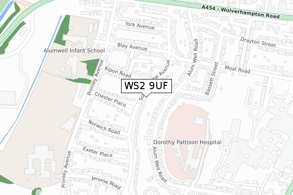 WS2 9UF map - large scale - OS Open Zoomstack (Ordnance Survey)
