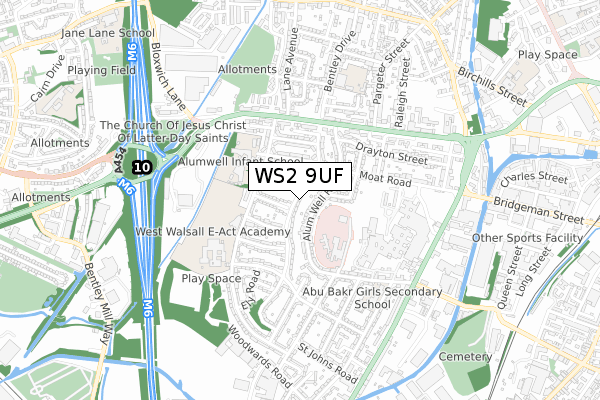 WS2 9UF map - small scale - OS Open Zoomstack (Ordnance Survey)