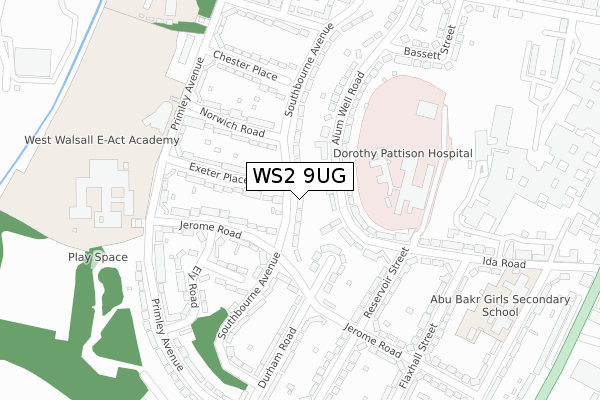 WS2 9UG map - large scale - OS Open Zoomstack (Ordnance Survey)