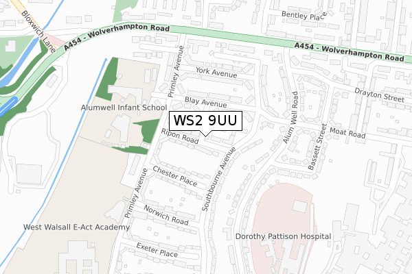 WS2 9UU map - large scale - OS Open Zoomstack (Ordnance Survey)