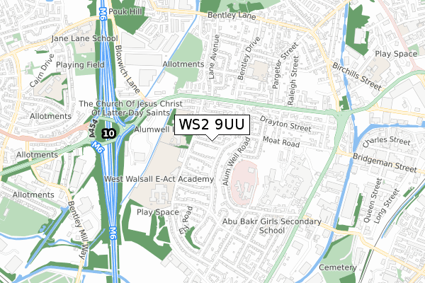 WS2 9UU map - small scale - OS Open Zoomstack (Ordnance Survey)