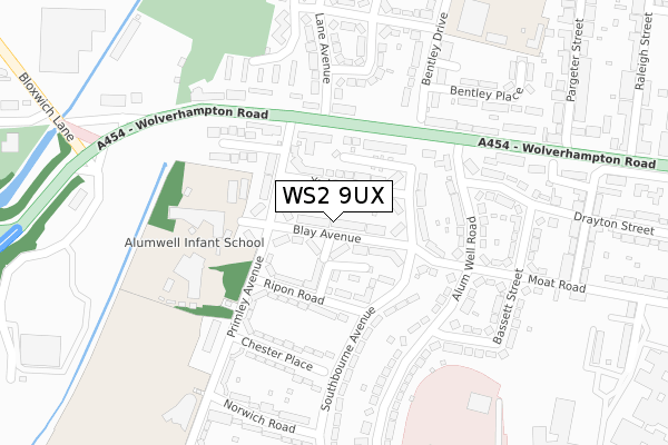 WS2 9UX map - large scale - OS Open Zoomstack (Ordnance Survey)