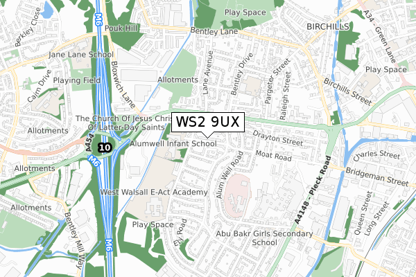 WS2 9UX map - small scale - OS Open Zoomstack (Ordnance Survey)