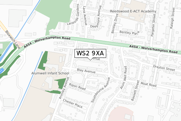 WS2 9XA map - large scale - OS Open Zoomstack (Ordnance Survey)