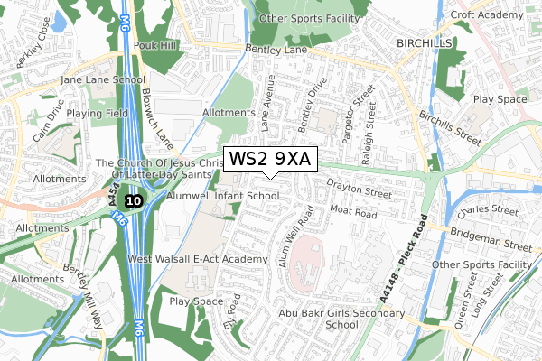 WS2 9XA map - small scale - OS Open Zoomstack (Ordnance Survey)