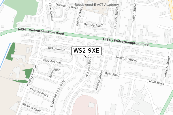 WS2 9XE map - large scale - OS Open Zoomstack (Ordnance Survey)