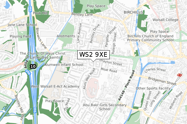 WS2 9XE map - small scale - OS Open Zoomstack (Ordnance Survey)