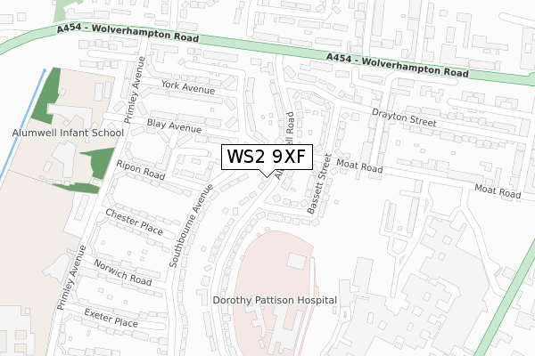 WS2 9XF map - large scale - OS Open Zoomstack (Ordnance Survey)